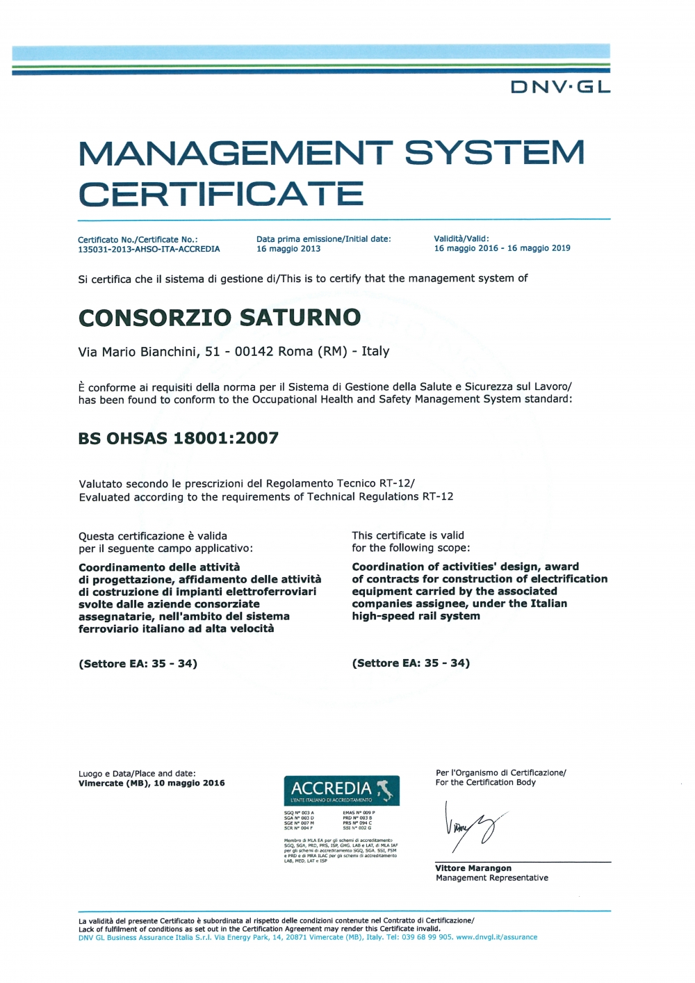 DNV BS OHSAS 18001:2007 - Consorzio Saturno