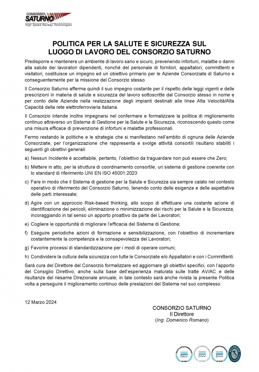 - Consorzio Saturno
